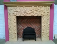 Bespoke Hand-Carved Stone Fireplace with Acorn Artwork 12