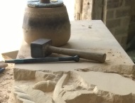 Bespoke Hand-Carved Stone Fireplace with Acorn Artwork 2